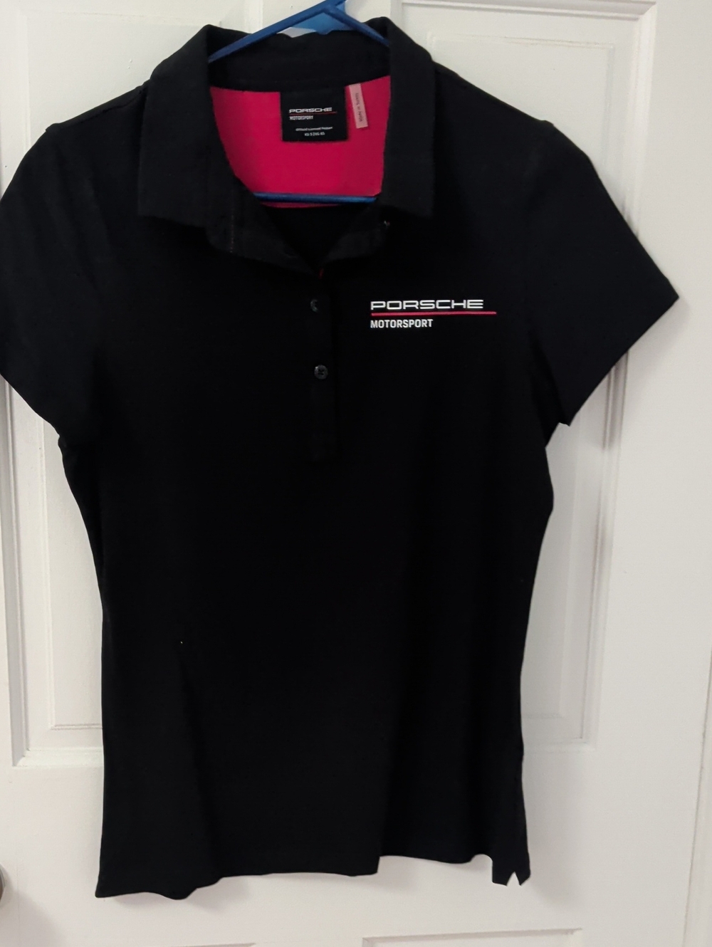 Porsche Motorsport Women's Black Polo Shirt with Pink Trim